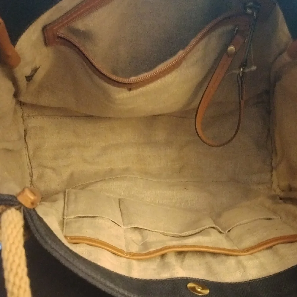 -Michael Kors Blue and Tan Tote with Signature MK Charm Rope Handles